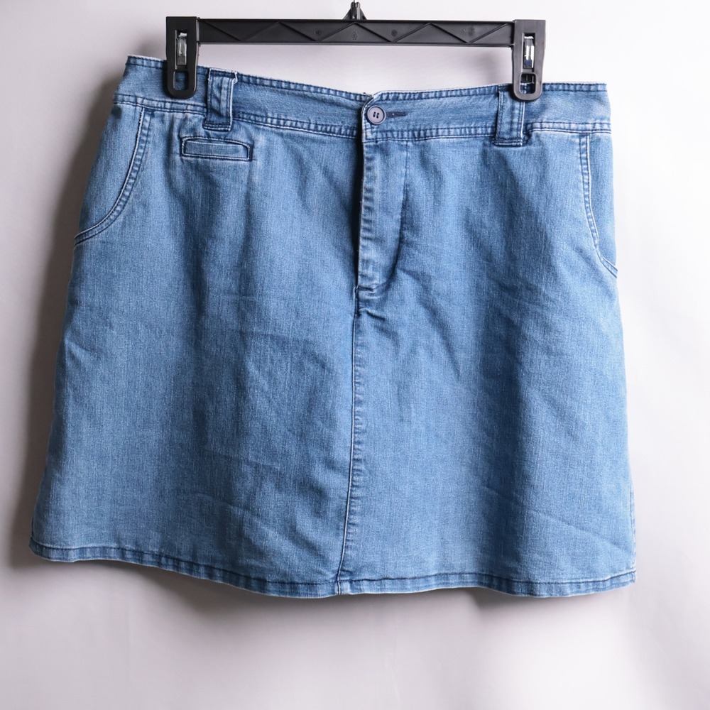 Vintage 90s Blue Denim Skort Mini Skirt 16 Casual Cotton Classic Minimalist VTG